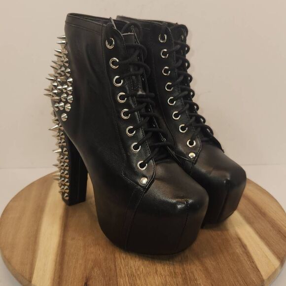 Jeffrey Campbell SPIKE Women's High Heel Booties Size 6.5 Black / Metal Spikes - Picture 3 of 12